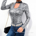 Snake Skin Halter Women Long Sleeve Sexy Bodysuit